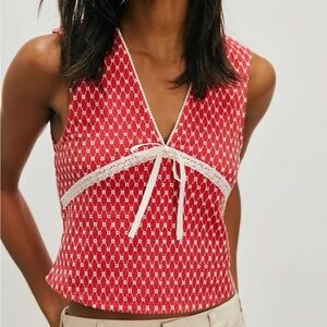 Free People Red and White Sleeveless Blouse